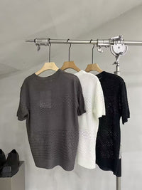 Open-Knit Panel Short-Sleeve Sweater