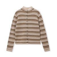 Striped Button-Front Wool-Blend Stand-Collar Cardigan