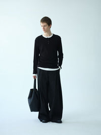 Layered-Collar Henley Long-Sleeve Tee