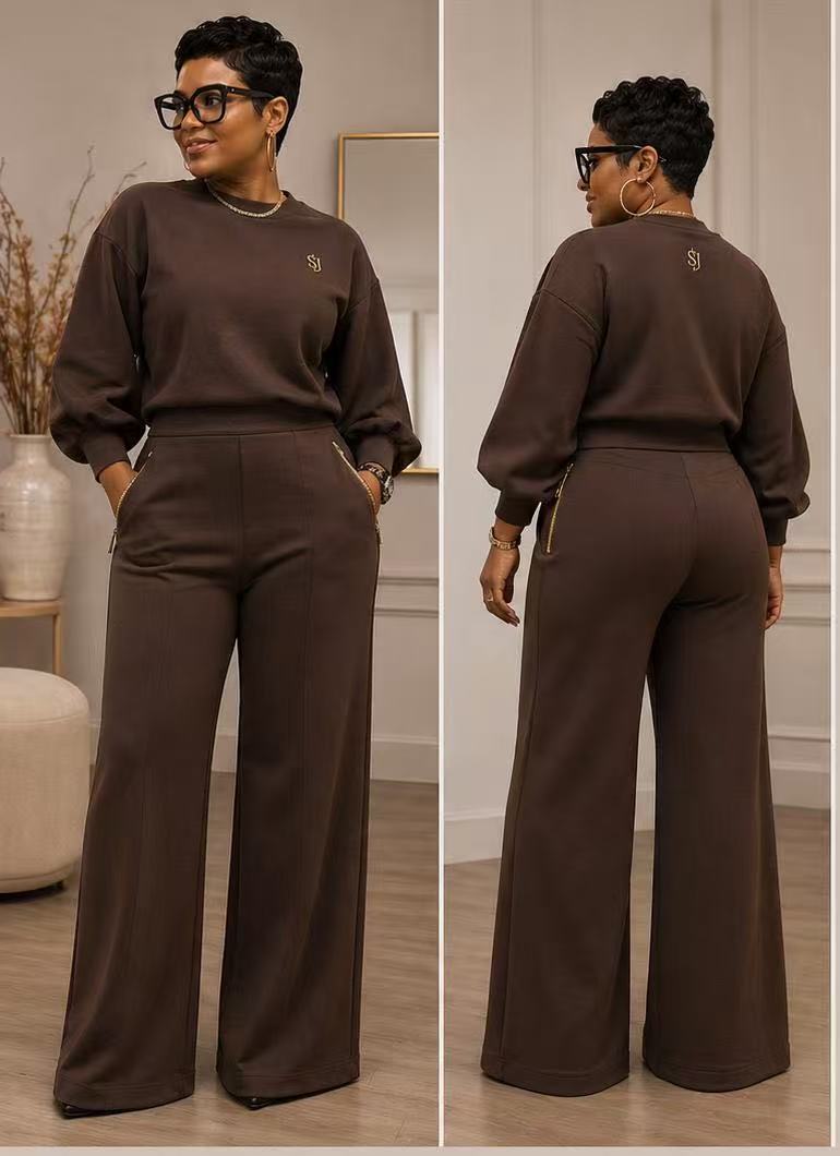 Soft-Drape Crewneck Wide-Leg Set