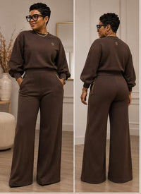 Soft-Drape Crewneck Wide-Leg Set