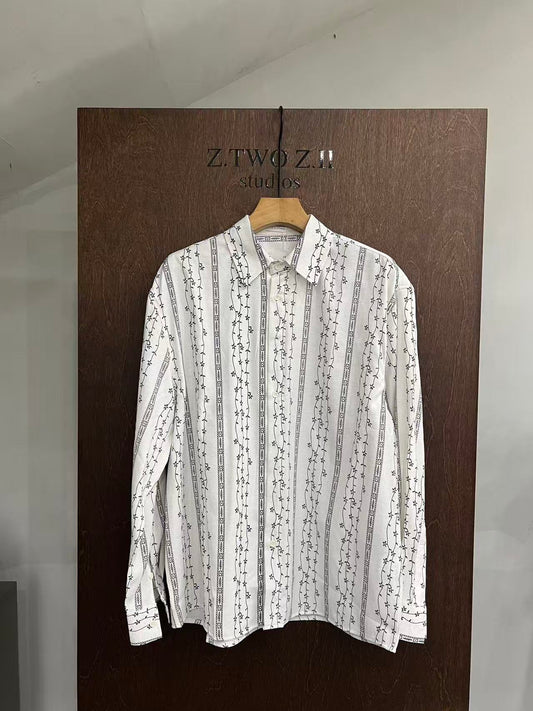 Embroidered Vine Stripe Long-Sleeve Shirt