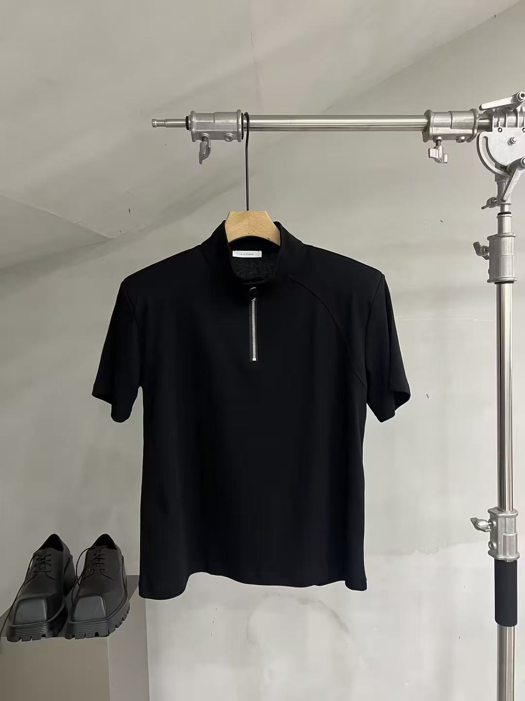 Half-Zip Mock-Neck Stretch Tee