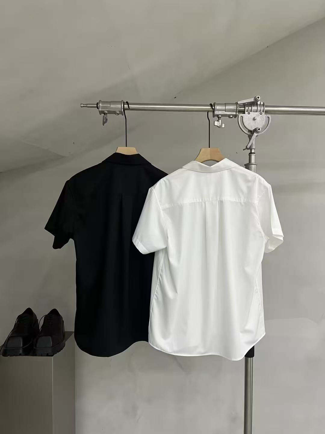 Wrap-Front Short-Sleeve Collar Blouse