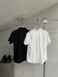 Wrap-Front Short-Sleeve Collar Blouse