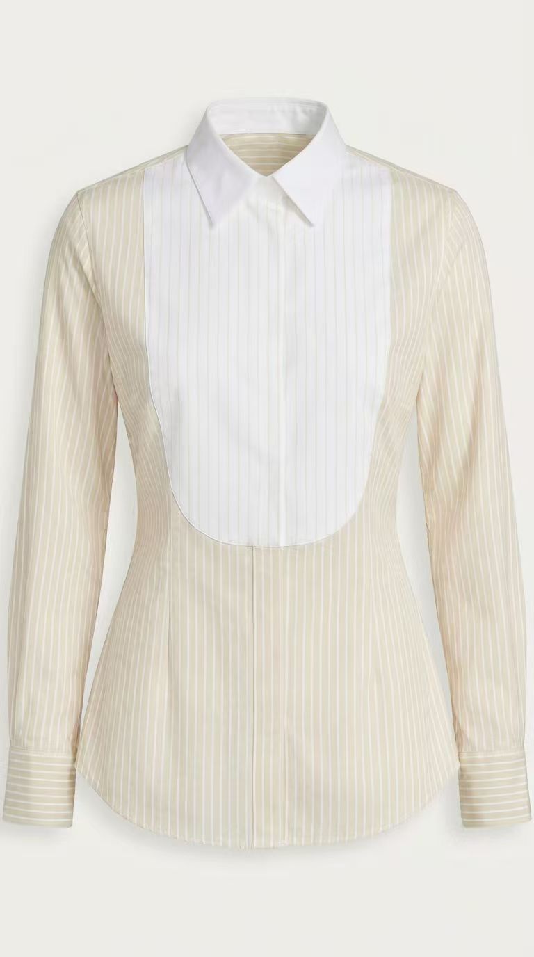 Contrast Bib Pinstripe Tailored Shirt