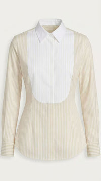 Contrast Bib Pinstripe Tailored Shirt