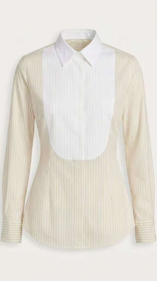 Contrast Bib Pinstripe Tailored Shirt