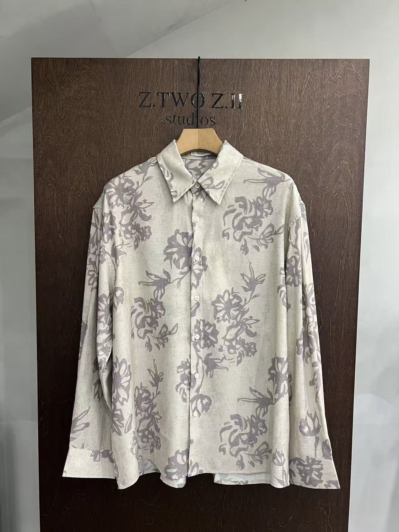 Abstract Floral Linen-Blend Shirt
