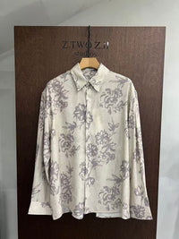 Abstract Floral Linen-Blend Shirt