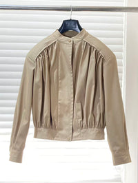 Gathered Stand-Collar Cropped Jacket
