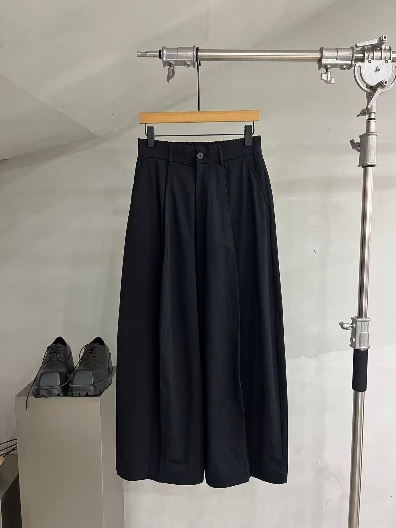 Cotton Pleated Wide-Leg Trousers