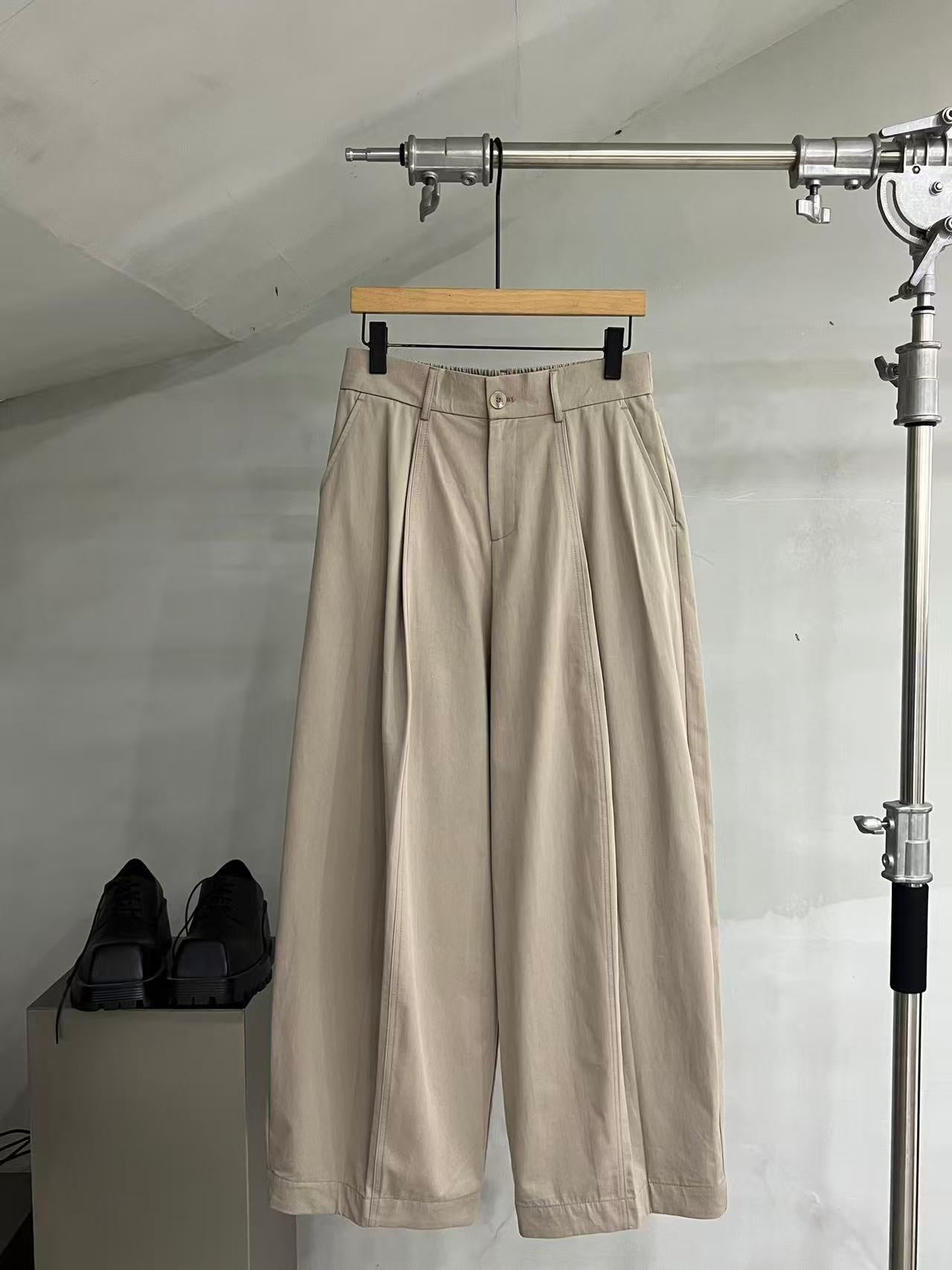 Cotton Pleated Wide-Leg Trousers
