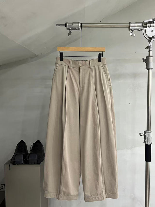 Cotton Pleated Wide-Leg Trousers