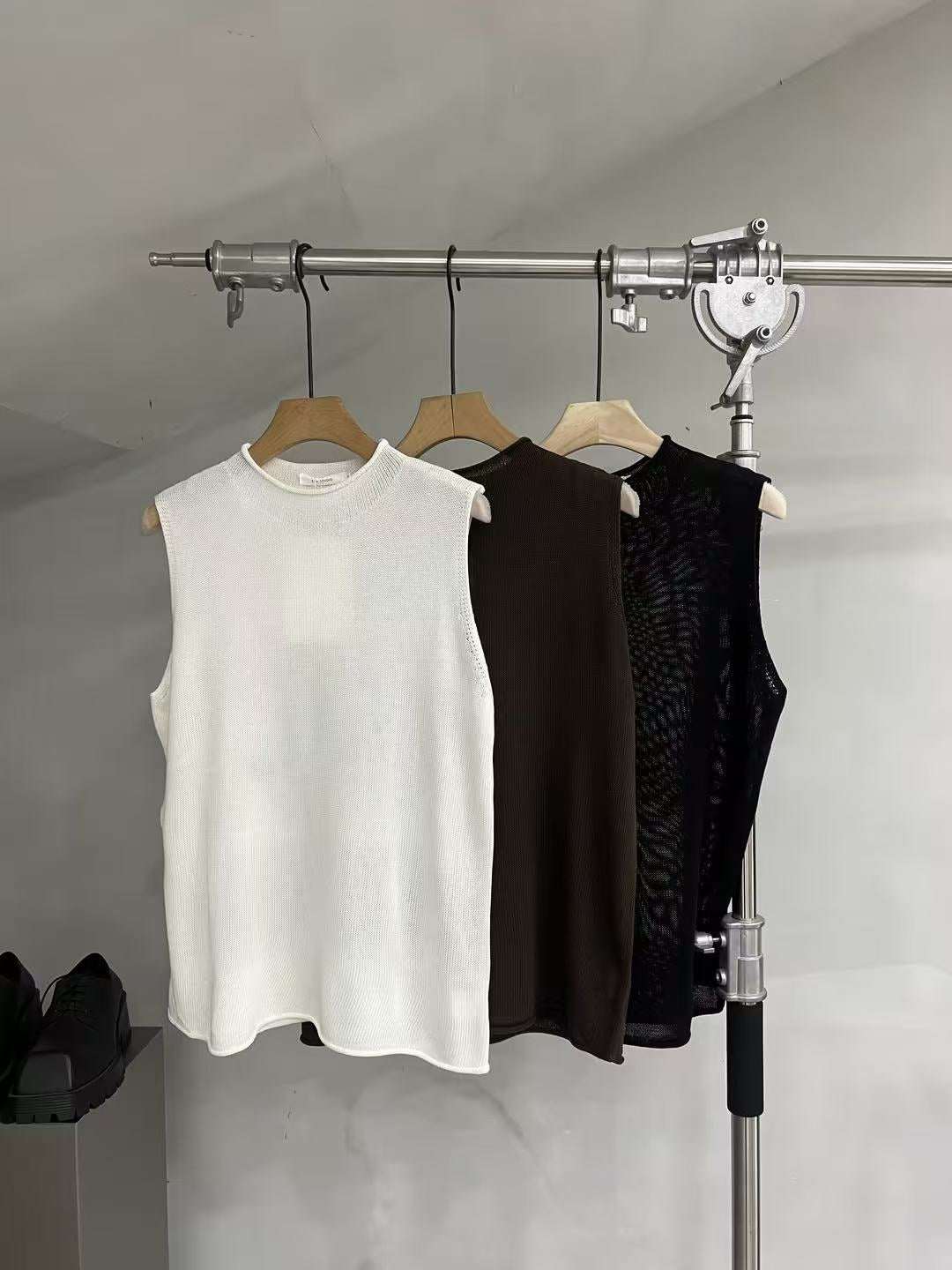 Sheer Fine-Knit Sleeveless Top