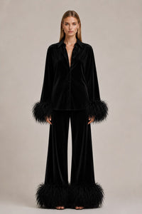 Velvet Shirt and Wide-Leg Pants Set