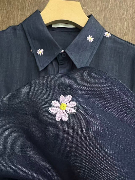 Embroidered Daisy Relaxed Shirt
