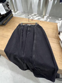 Dark-Wash Seam-Front Wide-Leg Jeans