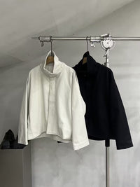 Wrap-Front Stand-Collar Cotton Jacket