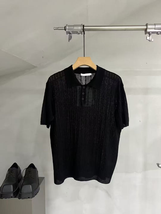 Cable-Texture Slim-Fit Knit Polo Shirt