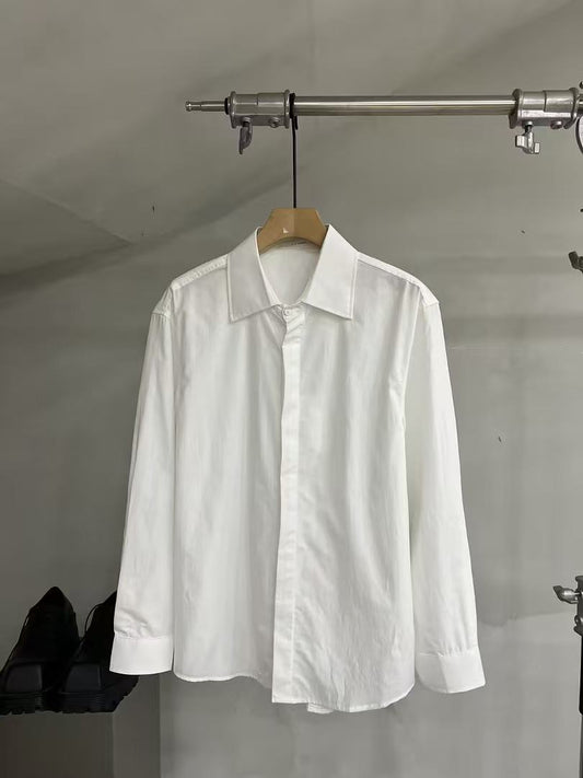 Relaxed Hidden-Placket Long-Sleeve Shirt