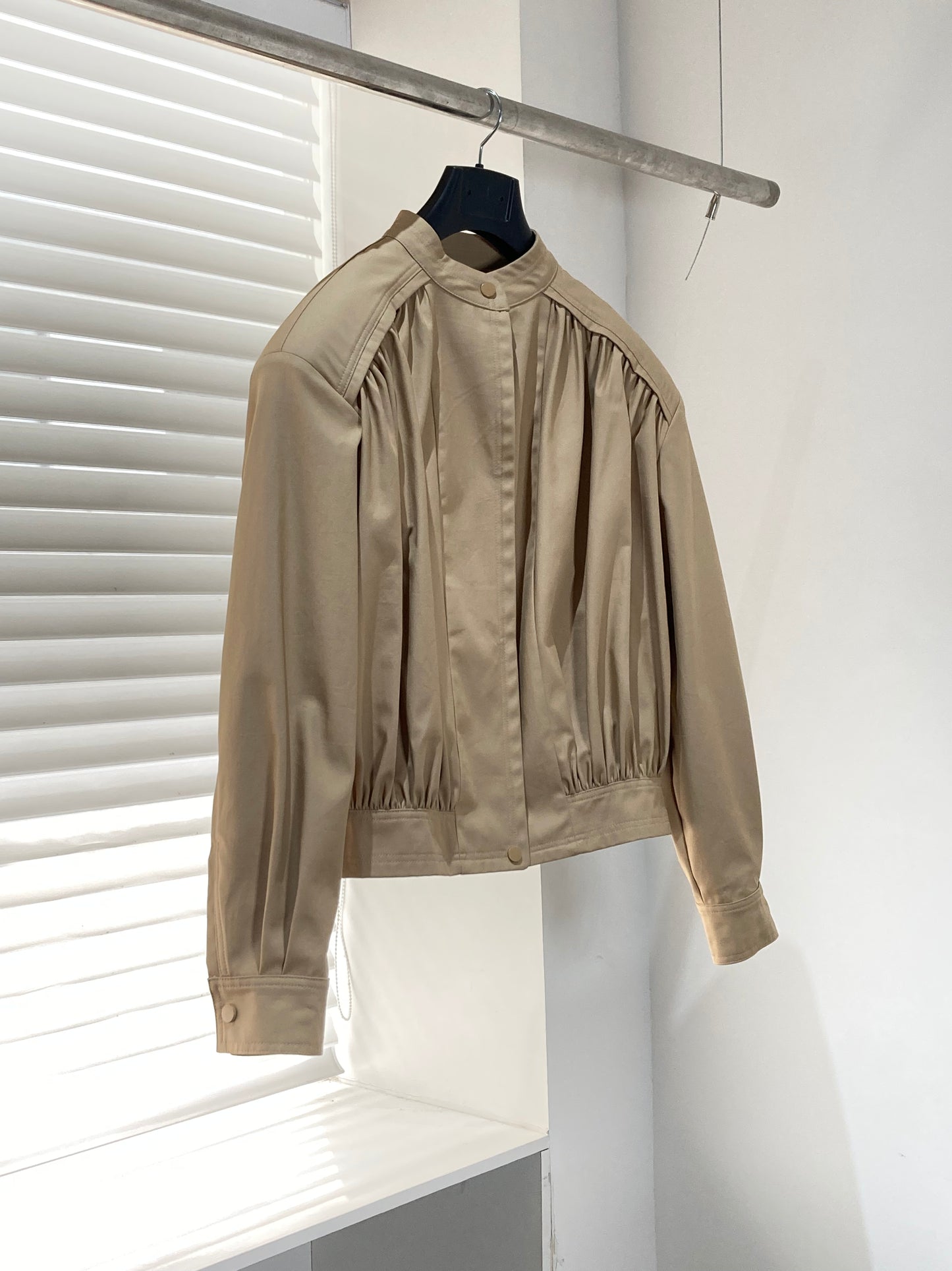 Gathered Stand-Collar Cropped Jacket