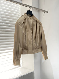 Gathered Stand-Collar Cropped Jacket