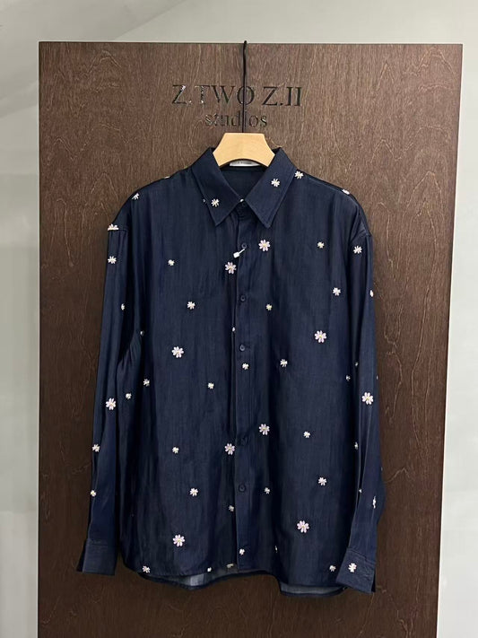 Embroidered Daisy Relaxed Shirt