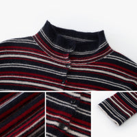 Striped Button-Front Wool-Blend Stand-Collar Cardigan