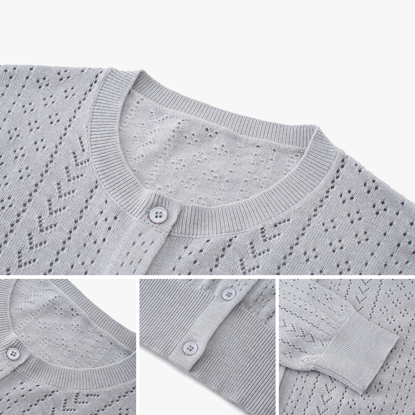 Pointelle-Knit Crewneck Cardigan