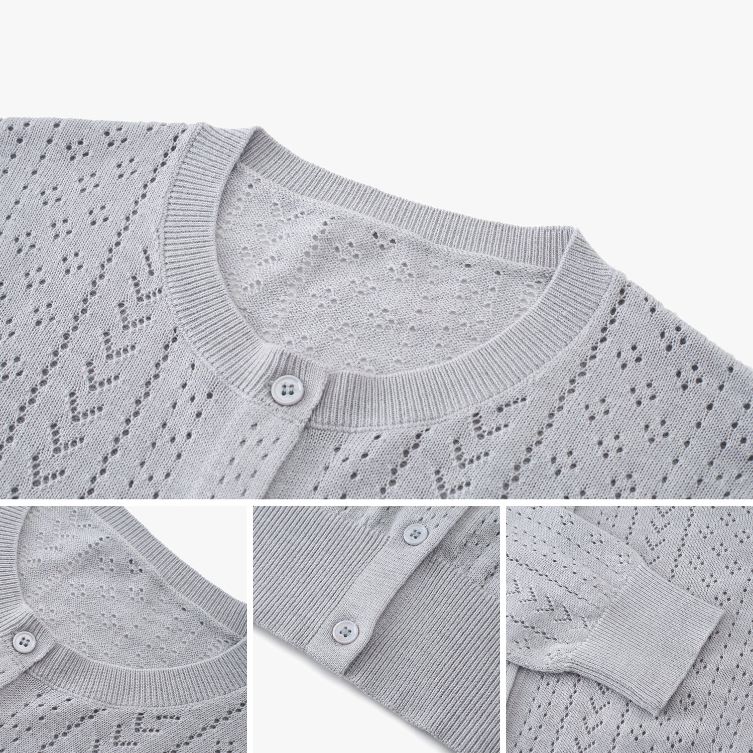 Pointelle-Knit Crewneck Cardigan