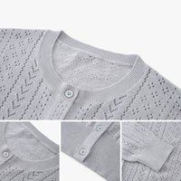 Pointelle-Knit Crewneck Cardigan