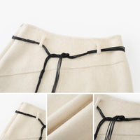 Tie-Belt Wool-Blend Wrap Skirt