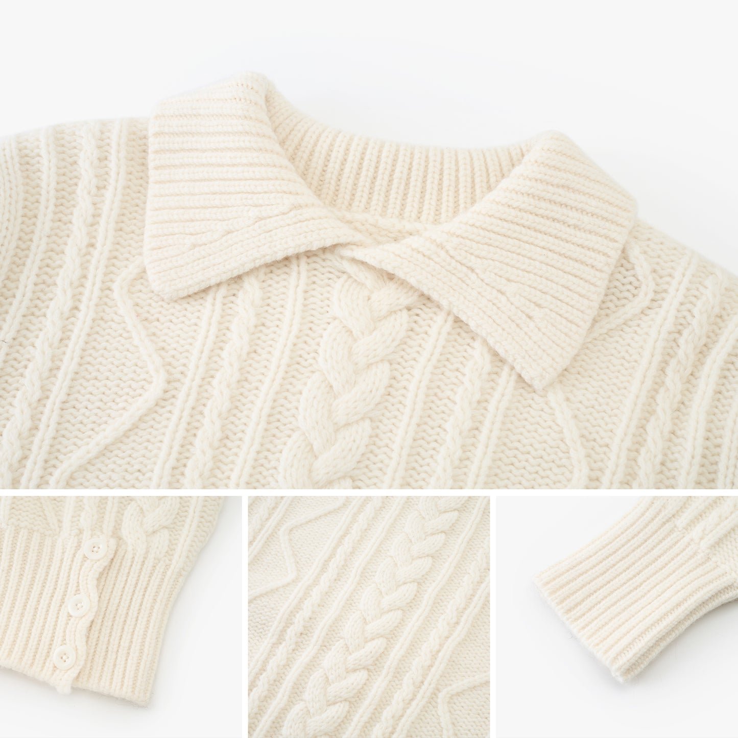 Side-Button Collared Cable-Knit Wool-Blend Sweater