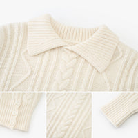 Side-Button Collared Cable-Knit Wool-Blend Sweater