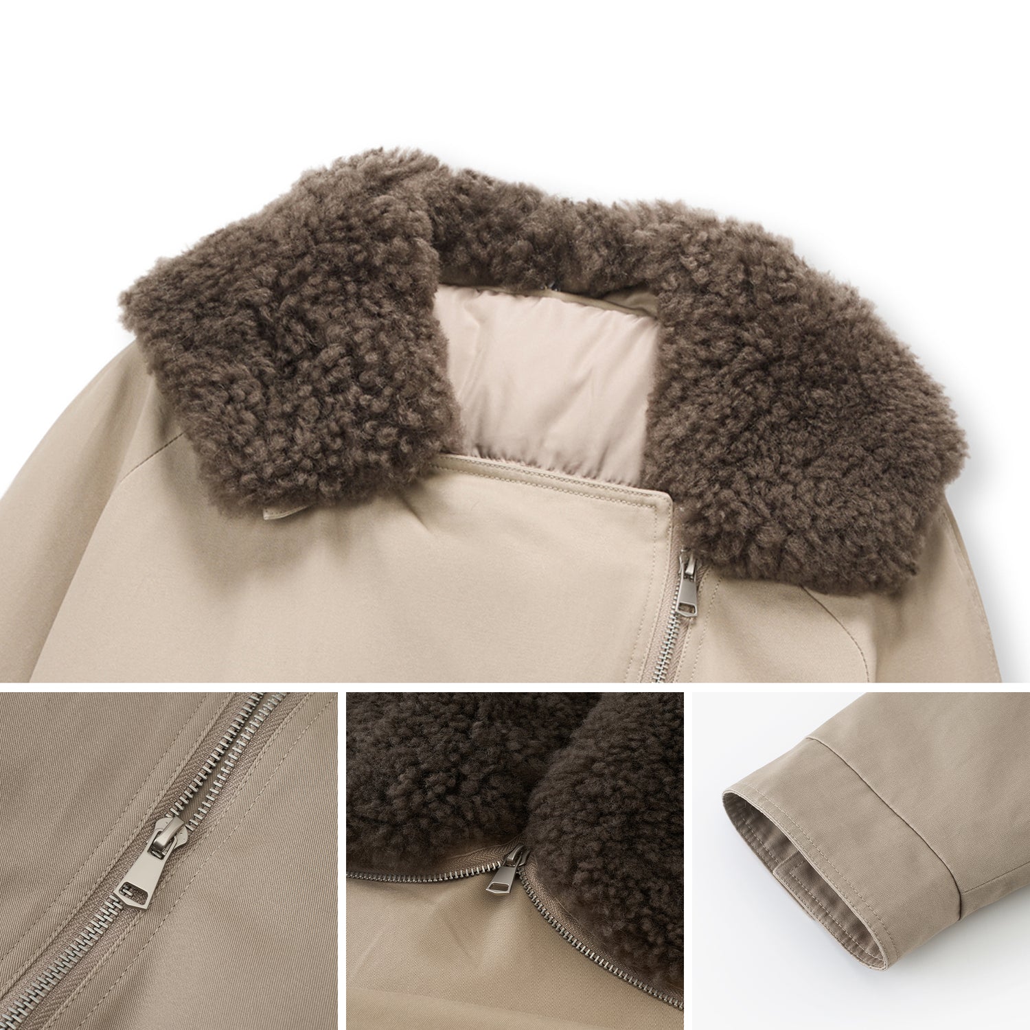 Sheepskin-Collar Cotton Down Bomber Jacket