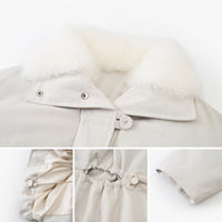 Plush-Collar Drawcord Goose Down Jacket