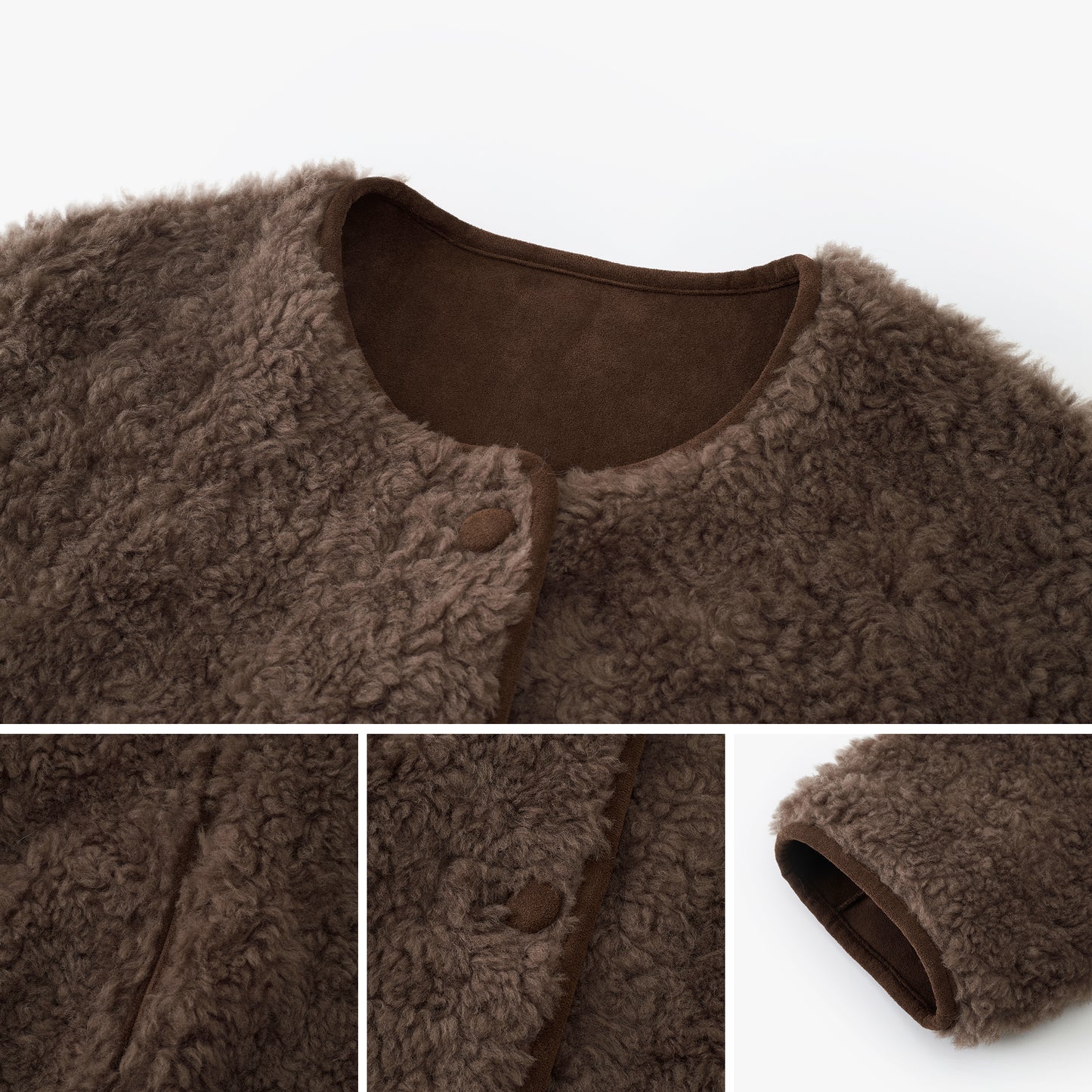 Shearling Button-Front Cropped Jacket