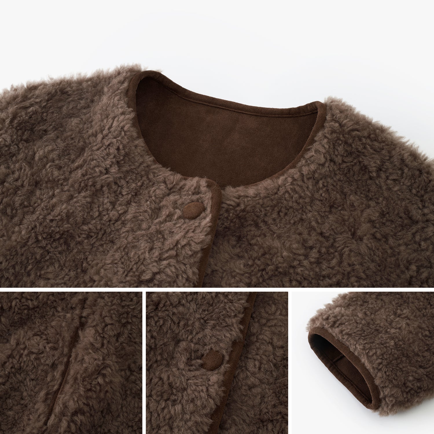 Shearling Button-Front Cropped Jacket