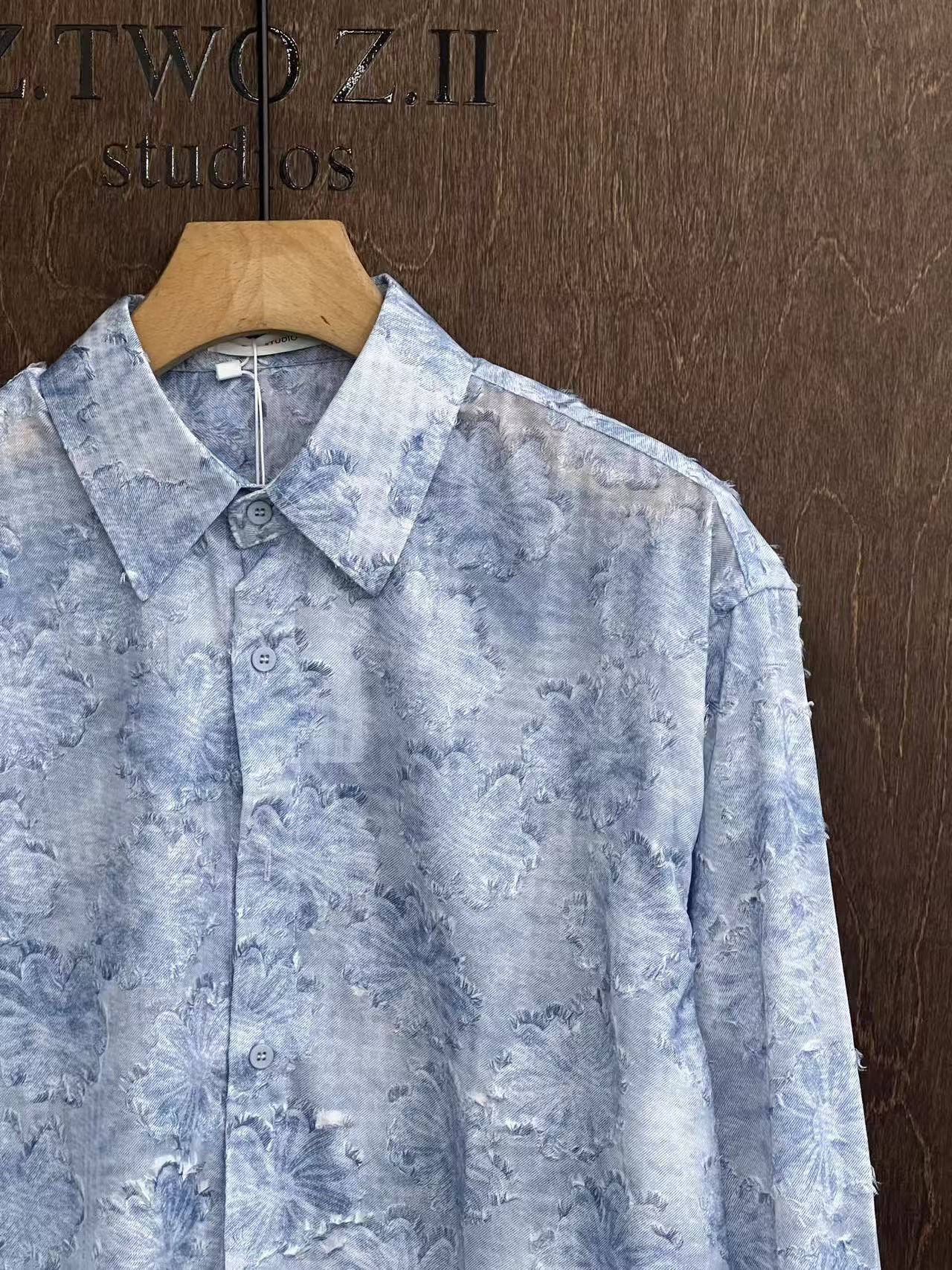 Washed Floral Texture Long-Sleeve Shirt