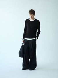 Layered-Collar Henley Long-Sleeve Tee