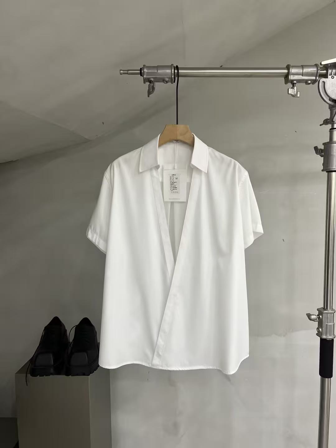 Wrap-Front Short-Sleeve Collar Blouse