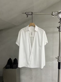 Wrap-Front Short-Sleeve Collar Blouse