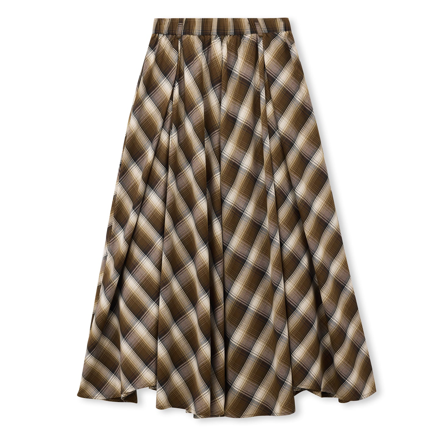 Bias-Cut Plaid Midi Skirt