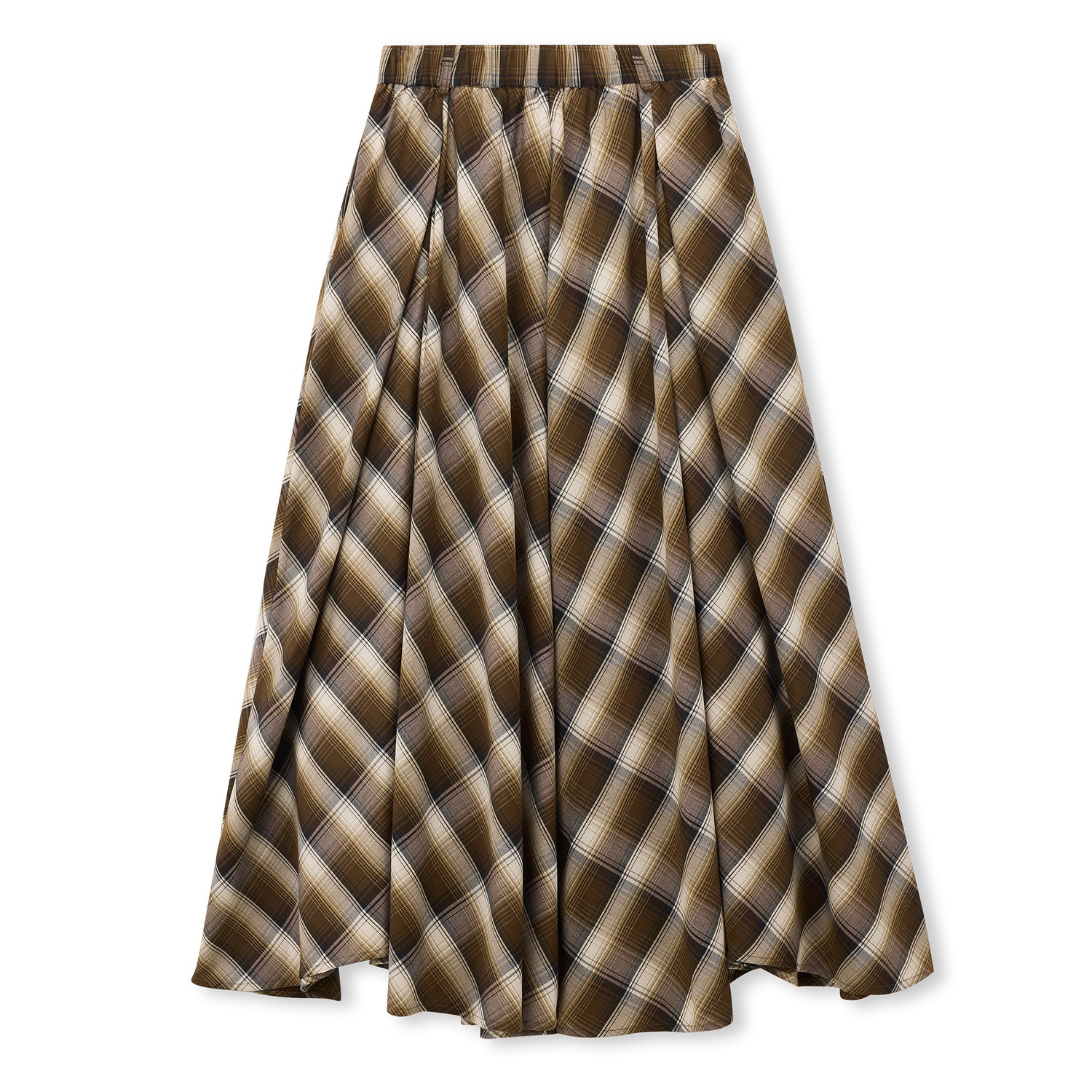 Bias-Cut Plaid Midi Skirt