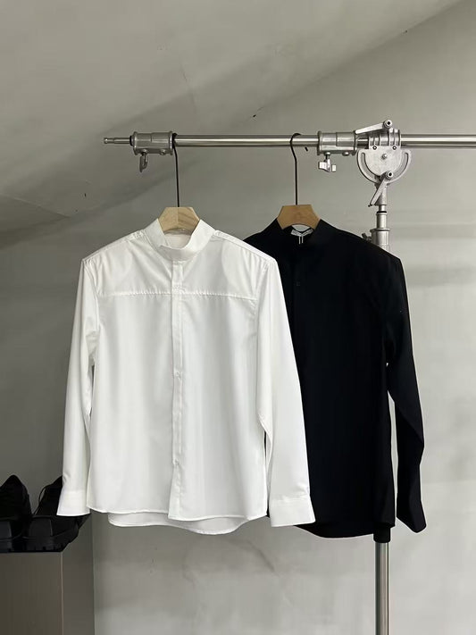 Clean Mandarin-Collar Relaxed Shirt
