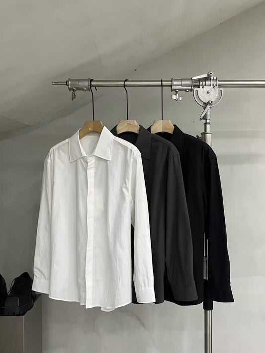 Relaxed Hidden-Placket Long-Sleeve Shirt