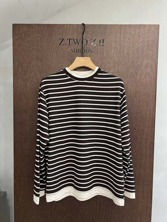 Relaxed Striped Knit Long-Sleeve Top