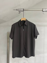 Minimal Zip-Front Short-Sleeve Shirt