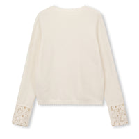 Crochet-Cuff Pullover Wool Crewneck Sweater